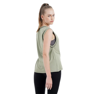 Camiseta sin mangas para mujer con logo personalizado de larga duración, transpirable, holgada, perfecta para entrenamientos o deportes. - Product Image 2