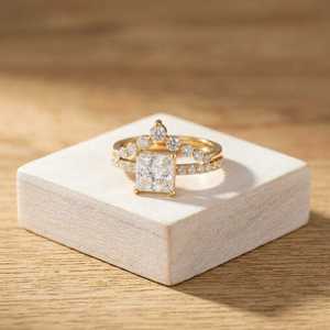 Certificado IGI, corte princesa, cultivado en laboratorio, con piedras redondas laterales y marquesa, oro macizo de 10k, 14k, 18k, claridad E, VVS, joyería fina. - Product Image 3