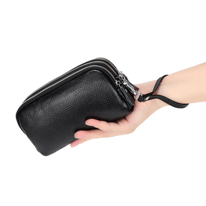 Bolso de Mano de Cuero con Correa y Cierre de Cremallera, Elegante Bolso de Uso Diario para Mujer, Negro - Product Image 1