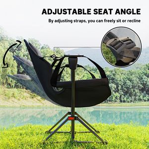 Adjustable Back Folding Swinging <b>Hammock</b> Camping <b>Chair</b> Set of 2 Padded Seat with Cup Holder Black Color - Product Image 3
