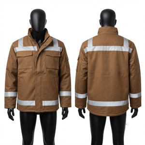 Veste de travail robuste en toile polyester lavée 300 GSM noire réfléchissante avec panneau dorsal en X, boutons personnalisés sur le devant, service OEM - Product Image 5