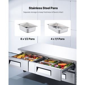 Frigorifero da Lavoro Professionale per Cucina Commerciale 72'' con Base Chef, 4 Cassetti, 12 Vaschette in Acciaio Inox per Ristoranti - Product Image 5