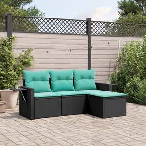 Ensemble de canapés de jardin en rotin PE noir et bleu, en acier thermolaqué et polyester - Product Image 1