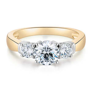 Anillo de Compromiso de Oro Amarillo de 10K con Certificado IGI, Tres Piedras de Diamante Cultivado en Laboratorio, 1.53 CT, Corte Rodio, Moderno para Mujer - Product Image 1