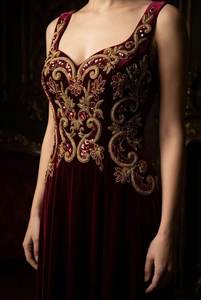 ชุดราตรีประดับมรกตแบบพรีเมียม แขนยาว ผ้ากำมะหยี่ ผู้ผลิตส่งออกจำนวนมาก - Product Image 3