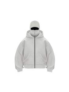 เสื้อฮู้ดซิปสีขาวสำหรับผู้ชาย ทรงโอเวอร์ไซส์ สีพื้น ดีไซน์กระเป๋าเสื้อ สวมใส่สบายๆ สำหรับฤดูใบไม้ร่วง ผลิตจากผ้าฝ้ายเฟรนช์เทอร์รี่ 100% - Product Image 4