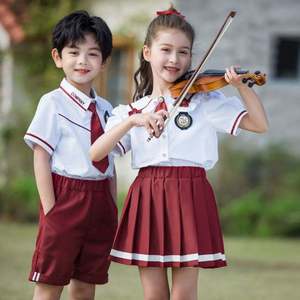 Uniforme Escolar para Niñas, Conjunto de Dos Piezas, Camisa Blanca y Falda Roja de Algodón, Uniforme para Estudiantes de Primaria - Product Image 4