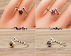 Wholesale 925 Sterling Silver Natural Gemstone <b>Adjustable</b> Open Band Spiral <b>Ring</b> Handmade Minimalist Jewelry for Women - Product Image 3