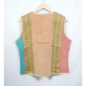 Boho Style Women's Short Vest <b>Kantha</b> <b>jacket</b> handmade Cotton <b>kantha</b> vest <b>Jacket</b> with pockets decorate and v-neckline for women - Product Image 6