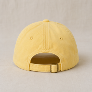Casquette de baseball personnalisée avec logo brodé, jaune beurre pastel, en sergé de coton délavé, effet vieilli, 6 panneaux, profil moyen, vente en gros - Product Image 3