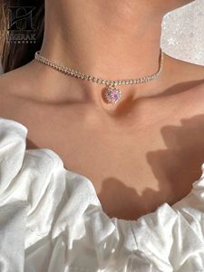 สร้อยคอเทนนิสเพชรทองคำ 18K แบบสั่งทำพิเศษ พร้อมจี้รูปหัวใจเพชรชมพูเพาะเลี้ยงในห้องปฏิบัติการ สร้อยคอจี้รูปวงแหวนโรแมนติก เครื่องประดับเจ้าสาว - Product Image 3