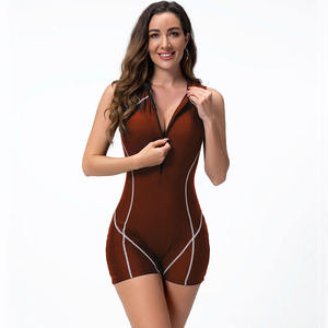 Womens Polyester Swimsuit Short Sleeve Front Zip One Piece Sporty Athletic <b>Surfing</b> Bathing Suit - Product Image 2