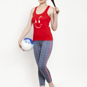 Wholesale Women's Sporty Lightweight Custom Printed Yoga Gym Tank <b>Tops</b> 100% Cotton Jersey Slim Fit - Product Image 5