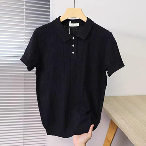 Light Luxury Eco-Friendly Knitted Short Sleeve for <b>Shirt</b> Men's Summer New Item Print Front Logo <b>Fringe</b> Design - Product Image 3