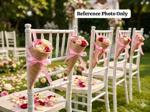 เก้าอี้งานแต่งงานแบบชิวารีสีทอง พร้อมกรวยโปรยกลีบดอกไม้ |   ที่ใส่ดอกไม้สำหรับงานแต่งงานแบบอินเดีย ปากีสถาน และปัญจาบ |   การตกแต่งทางเข้าสำหรับเจ้าบ่าวเจ้าสาว - Product Image 2
