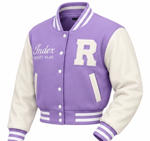 Blouson Bomber Varsity pour Femme, Bicolore Violet et Blanc, avec Applique Lettres, Col Montant et Poignets Rayés - Product Image 3