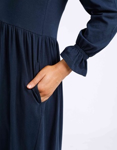 Vestido Midi Casual de Moda con Cuello en V, Mangas hasta el Codo, Puños Elásticos, Silueta en A, Ecológico - Product Image 3