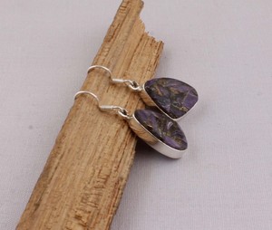 925 Sterling Silver Purple Copper Charoite <b>Earrings</b> Natural Composite Gemstone Triangular Dangle <b>Earrings</b> <b>Handmade</b> Jewelry - Product Image 5