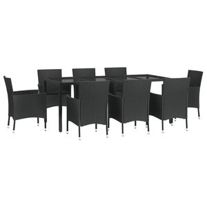 Ensemble de 8 tables et chaises de jardin en polyrotin noir, ensemble de meubles de salle à manger d'extérieur 9 pièces - Product Image 3