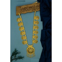 Ensemble de bijoux traditionnels omanais plaqués or, collier long, ensemble de mariée arabe avec boucles d'oreilles, bracelet et bague assortis, ensemble du Moyen-Orient
