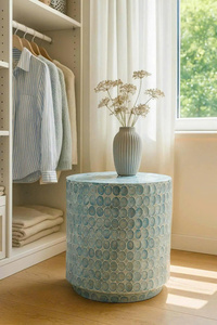 <b>Small</b> Round Mother-of-Pearl Inlay Side <b>Table</b> – Handmade Shell-Inlaid <b>Bedside</b> <b>Table</b> for Modern Interiors - Product Image 2