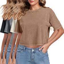 Loose Fit Crop <b>Top</b> Women's Eco-Friendly Velvet Casual Solid O-Neck Short Sleeve Summer T-Shirt <b>Feather</b> Decorated 180g - Product Image 3