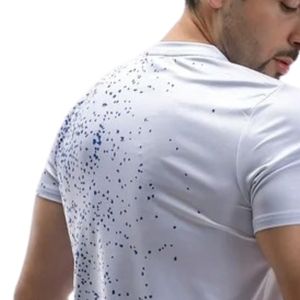 <b>White</b> Blue Speckle Men Short Sleeve Athletic T Shirt Crew Neck Slim Fit Lightweight Gym Running Training Performance Sports <b>Top</b> - Product Image 4