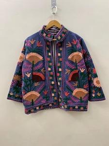 Chaqueta de Forro Polar Bordada Estilo Bohemio, Manga Larga, Cuello Mao, Estampado Floral, Talla Grande, Ropa de Otoño para Mujer - Product Image 1