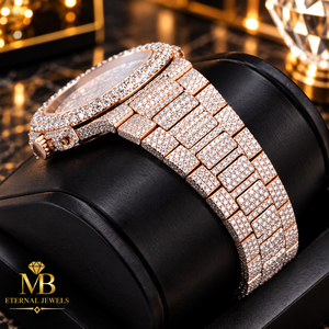 Montre de luxe en alliage de quartz et diamants, entièrement sertie de diamants, boîtier carré en or rose 41 mm, affichage analogique de la date, usage quotidien, montre-bracelet pour homme - Product Image 4