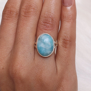 แหวนพลอยลาริมาร์ธรรมชาติ เงินแท้ 925 แหวนทำมือ ของขวัญสุดพิเศษ - Product Image 1