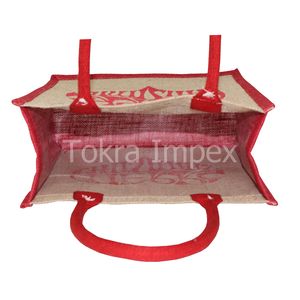 Sac de promotion en jute laminé écologique avec conception imprimée personnalisée avec poignée en corde rembourrée Sac de jute à la mode - Product Image 2