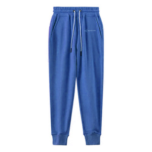 Men's Navy Blue Cotton Sweatpants Elastic Waist Drawstring Casual Joggers Side Pockets Midweight Autumn Wear - Product Image 4