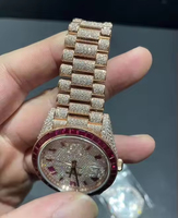 Nouvel Arrivage Montre de Luxe Rose avec Diamant Moissanite VVS, Boîtier Carré en Acier Inoxydable 42mm, Chronographe à Quartz, Aiguilles en Verre, Style Iced Fashion