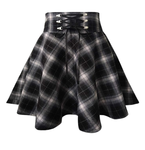 กระโปรงสั้นทรงเอพลีทผ้าลูกฟูกสไตล์โกธิคพังก์แต่งระบายสำหรับผู้หญิงและเด็ก  แบบสั่งทำพิเศษ ลายสก็อต สำหรับฤดูร้อน - Product Image 1