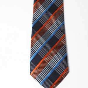 Corbata clásica a rayas para hombre con patrones naranja, azul y gris para uso diario, 100% poliéster, impresión por transferencia de calor. - Product Image 6