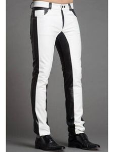 <b>Men's</b> High Waist White Moto Pants With Black Side Stripe Zipper Fly Straight Leg Autumn Wear - Product Image 4