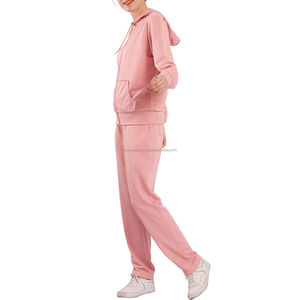 Ensemble de survêtement pour femme avec fermeture éclair, haut et pantalon, couleur unie, logo personnalisé, vente en gros pour la saison hivernale - Product Image 4