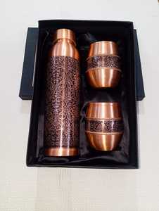 Ensemble cadeau de bouteille d'eau en cuivre pur à 100 %, fabriqué à la main, design classique/traditionnel, écologique, durable, sans danger pour les aliments, personnalisable - Product Image 5