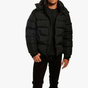 Veste matelassée noire pour homme, veste d'hiver matelassée à capuche, veste chaude décontractée pour l'extérieur, isolée, avec plusieurs poches - Product Image 4