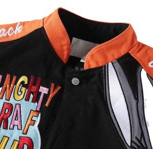 Chaqueta Varsity de Algodón Puro Personalizada con Parche Bordado de Dibujos Animados, Estilo Urbano, con Paneles de Bloques de Color, para Niños, Invierno - Product Image 2