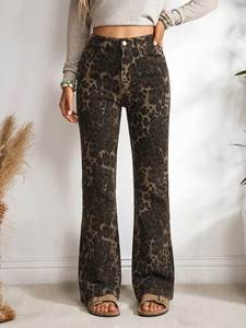 <span class=keywords><strong>Pantaloni</strong></span> a Zampa Larghi Casual <span class=keywords><strong>con</strong></span> Stampa Leopardata Elasticizzati Lavati Stile Europeo per Donna XL Commercio Transfrontaliero Traspiranti <span class=keywords><strong>con</strong></span> Bottoni - Product Image 3