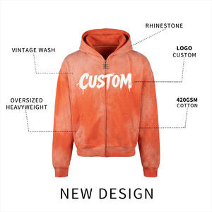Sudadera con capucha para hombre, 420 g/m², 100% algodón, forro polar transpirable, ecológica, estilo vintage, lavado ácido, corte regular, con cremallera y parche bordado - Product Image 4