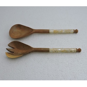 Wholesale Price Acacia Wood Salad Server Set With Seashell <b>Handle</b> Wooden Salad Spoon Set Kitchenware Utensil Salad Tools Cutlery - Product Image 1