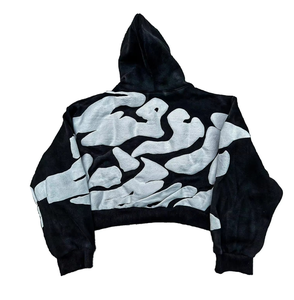 Nouveauté : Sweat à capuche en molleton de coton avec impression en relief, logo personnalisé, patchwork bicolore, coupe oversize pour homme, en vente chez FORTLEO IND - Product Image 6