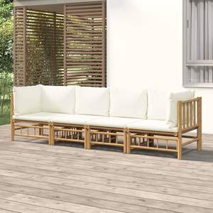 Conjunto Modular de Muebles de Jardín de Bambú Blanco Crema, Tamaño Mediano, para Sofás de Exterior - Product Image 1
