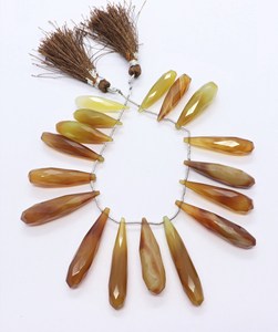 Cuentas de Calcedonia Natural AAA Marrón y Amarilla, Facetadas, en Forma de Lágrima Larga, Tipo Briolette, Gema de Calcedonia Facetada - Product Image 5