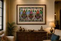 Œuvre d'art artisanale traditionnelle, peinture Pattachitra représentant la Yatra de Jagannath, pour décoration murale intérieure dans le salon.