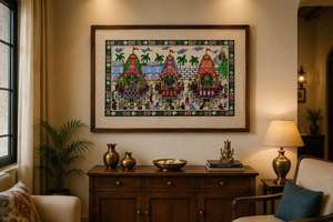 Obra de arte hecha a mano, pintura tradicional Pattachitra que representa la Jagannath Rath Yatra, para colgar en la sala de estar. - Product Image 2
