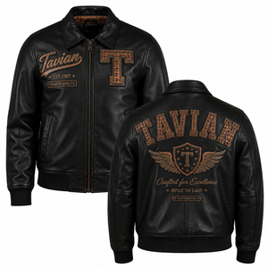 Blouson Bomber Homme en Cuir Véritable Personnalisé OEM ODM avec Patch Brodé, Col Rabattu, Fermeture Éclair, Style Automne - Product Image 3