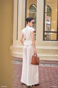 Chaleco Elegante Blanco para Mujer con Solapa Entallada, Manga Casquillo, Peplum y Botón Único, Traje de Oficina/Negocios, Tela de Estambre - Product Image 4